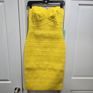 NY&Co Yellow Strapless Bodycon Dress